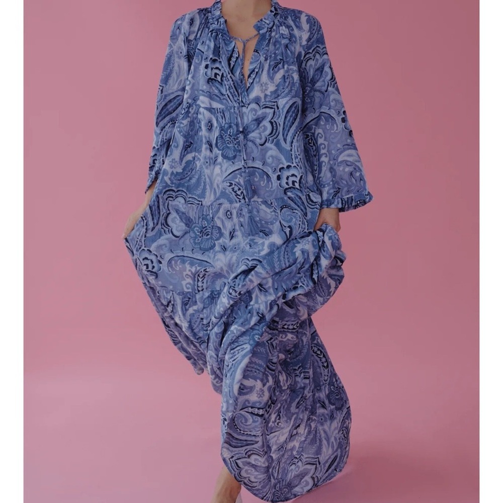 Guadalupe design NWT SZ XS The Meredith blue and white paisley maxi dress